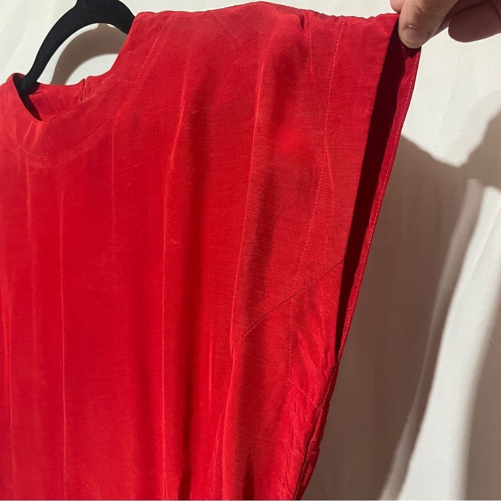 Vintage 80s Red Ruched Mini Dress Medium - Picture 3 of 13
